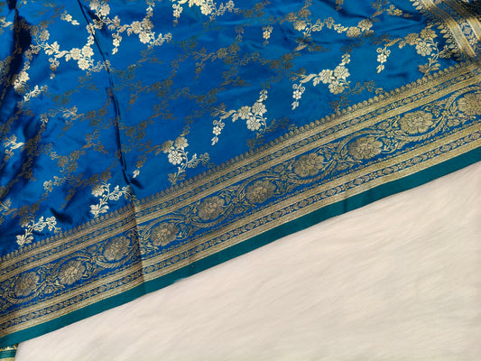 Satin Saree Peacock Shade Floral Jaal Pattern SS008 75% Discount