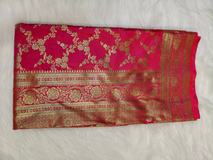 Satin Saree Straberry Shade Floral Jaal Pattern SS009 75% Discount
