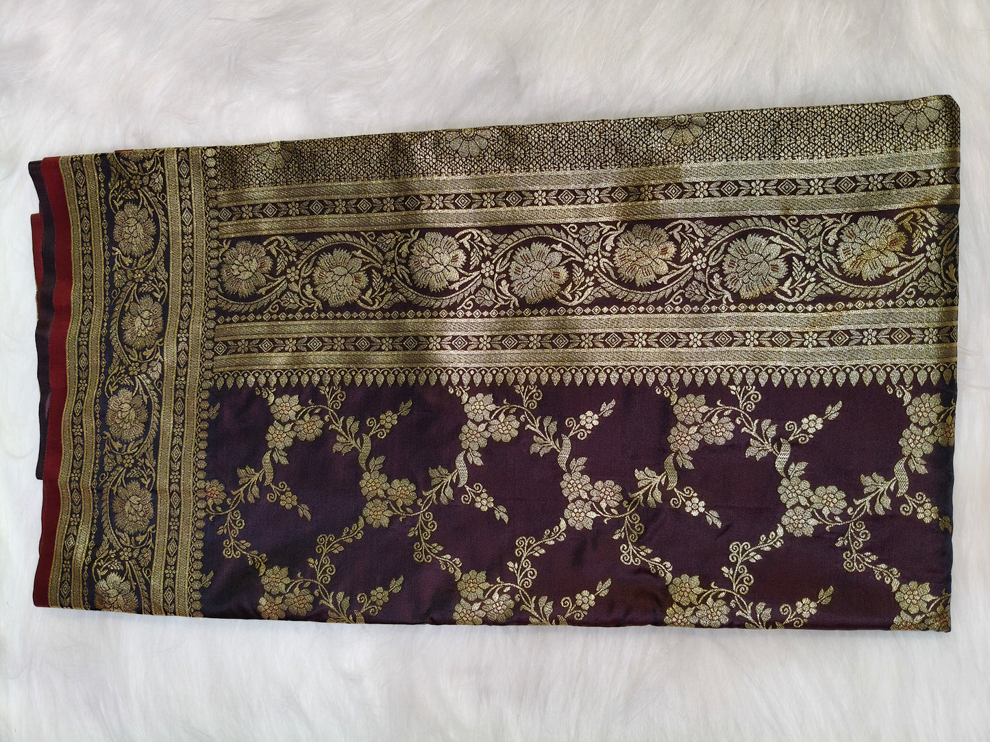 Satin Saree SS010 Garnet Color Shade Floral Jaal Pattern  75% Discount