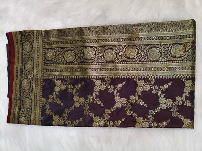 Satin Saree SS010 Garnet Color Shade Floral Jaal Pattern  75% Discount