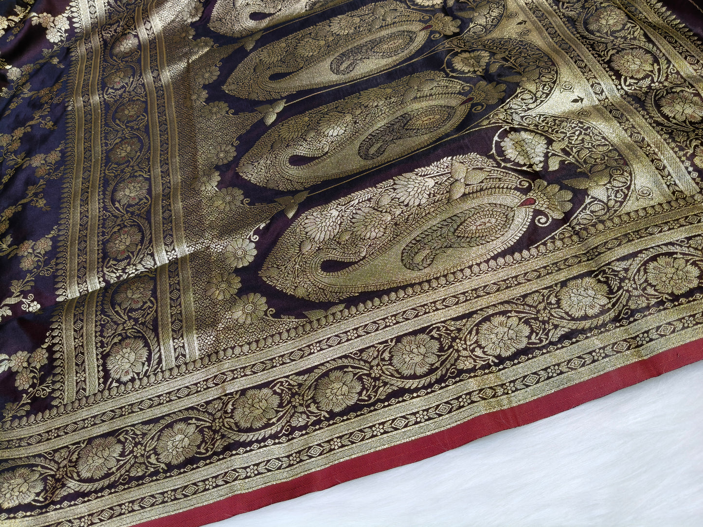 Satin Saree SS010 Garnet Color Shade Floral Jaal Pattern  75% Discount