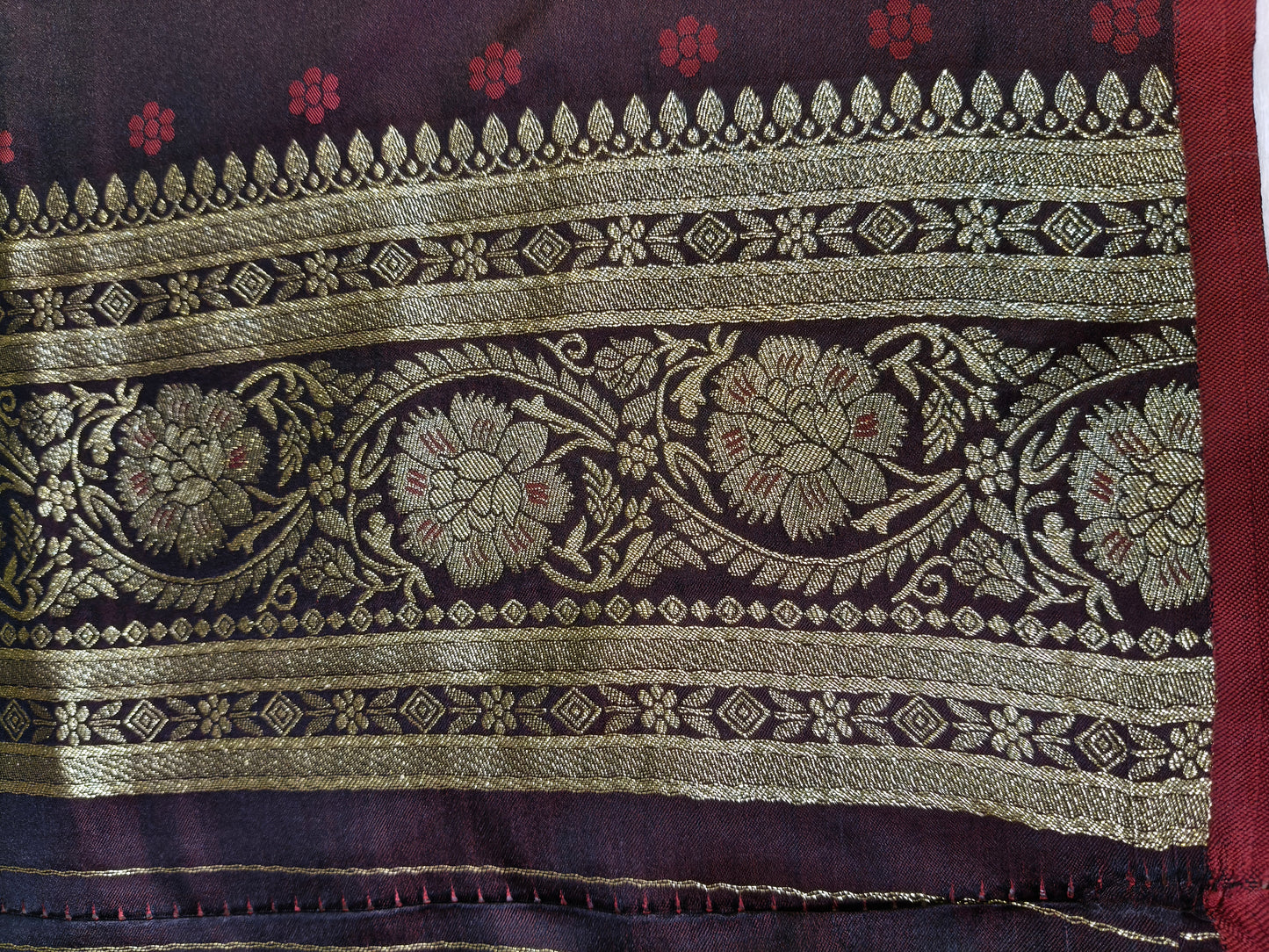 Satin Saree SS010 Garnet Color Shade Floral Jaal Pattern  75% Discount