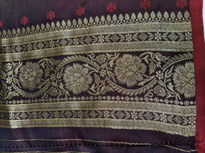 Satin Saree SS010 Garnet Color Shade Floral Jaal Pattern  75% Discount