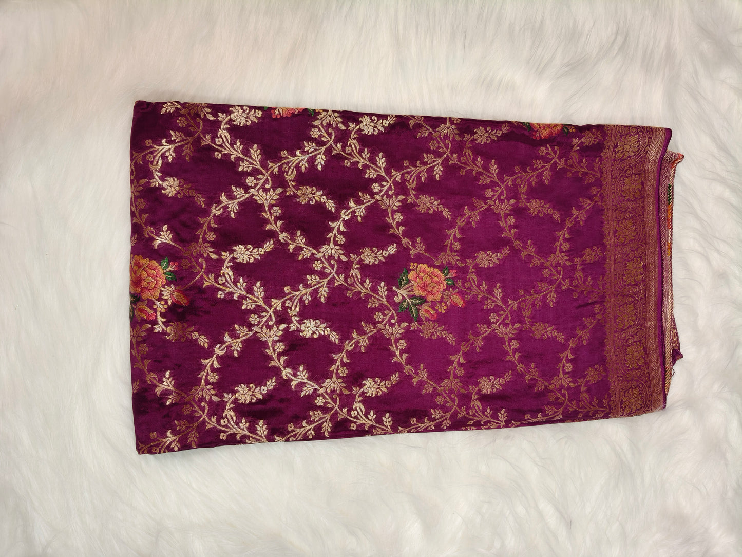 Crepe Banarsi Silk Saree Garnet Shade Floral Jaal Pattern CBS009   50% Discount