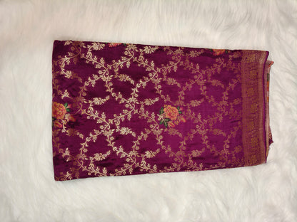 Crepe Banarsi Silk Saree Garnet Shade Floral Jaal Pattern CBS009   50% Discount
