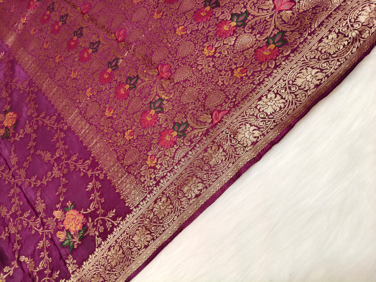 Crepe Banarsi Silk Saree Garnet Shade Floral Jaal Pattern CBS009   50% Discount