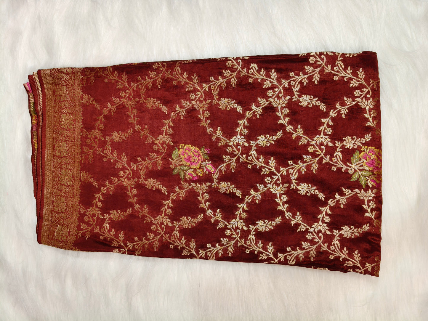 Crepe Banarasi Silk Saree Maroon Color shade CBS011   50% Discount