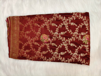 Crepe Banarasi Silk Saree Maroon Color shade CBS011   50% Discount
