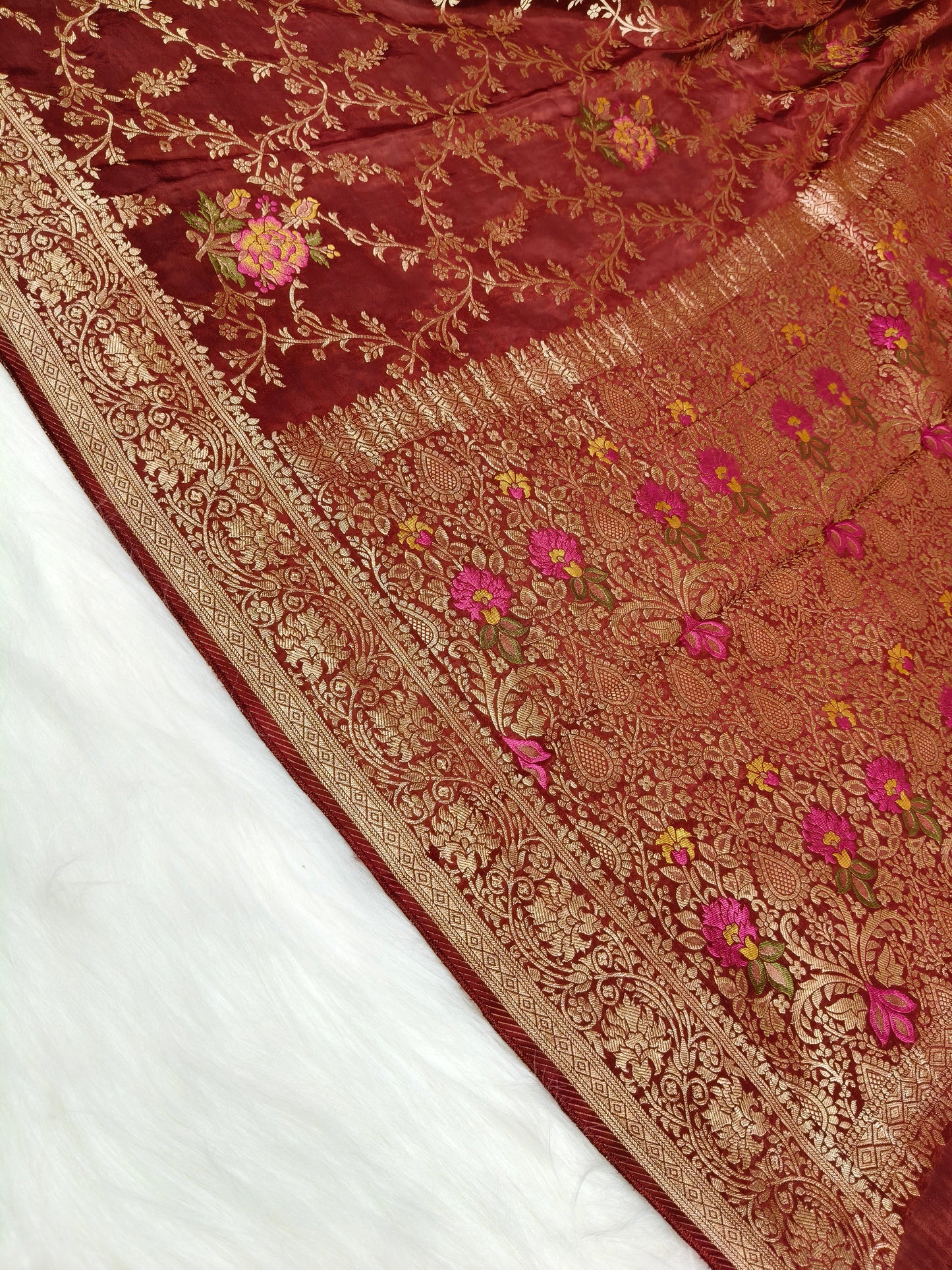 Crepe Banarasi Silk Saree Maroon Color shade CBS011   50% Discount