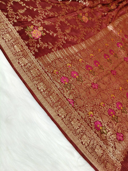 Crepe Banarasi Silk Saree Maroon Color shade CBS011   50% Discount