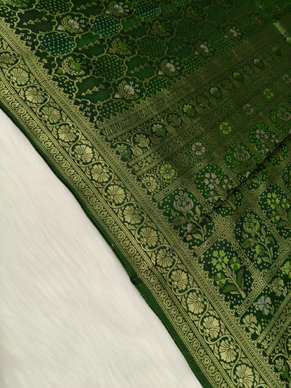 Crepe Banarasi Silk Saree Dark Mehandi Shade  CBS016   50% Discount
