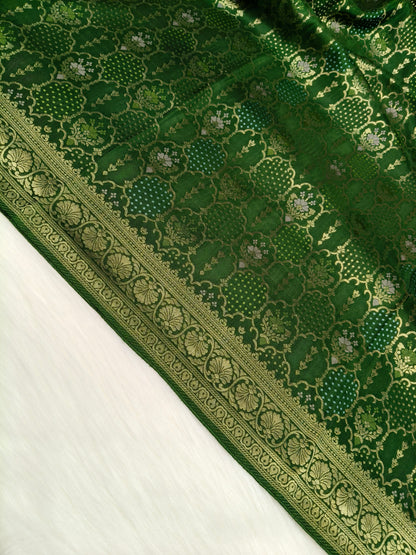 Crepe Banarasi Silk Saree Dark Mehandi Shade  CBS016   50% Discount