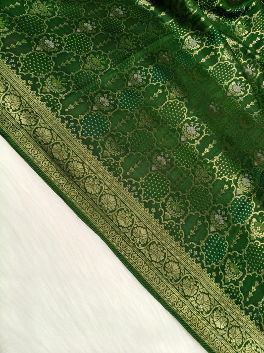 Crepe Banarasi Silk Saree Dark Mehandi Shade  CBS016   50% Discount