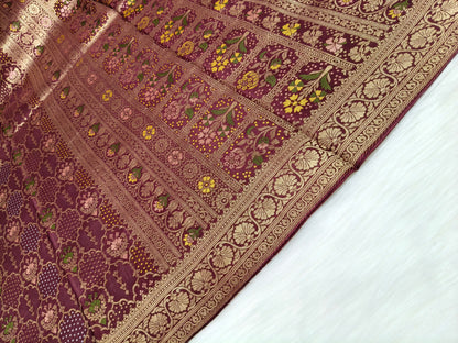 Crepe Banarasi Silk Saree Wine Color Shade CBS018   50% Discount