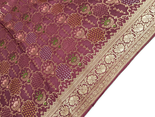 Crepe Banarasi Silk Saree Wine Color Shade CBS018   50% Discount