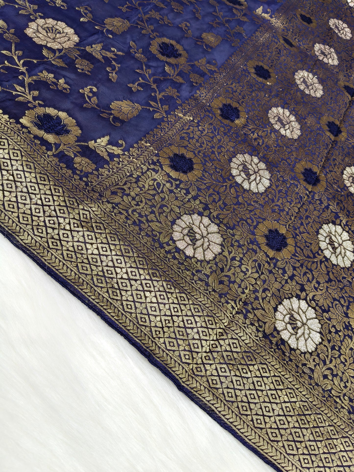 Crepe Banarasi Silk Saree Navy Blue Shade CBS020   50% Discount