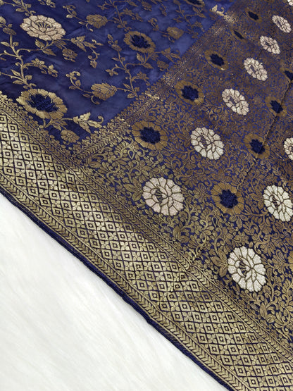 Crepe Banarasi Silk Saree Navy Blue Shade CBS020   50% Discount