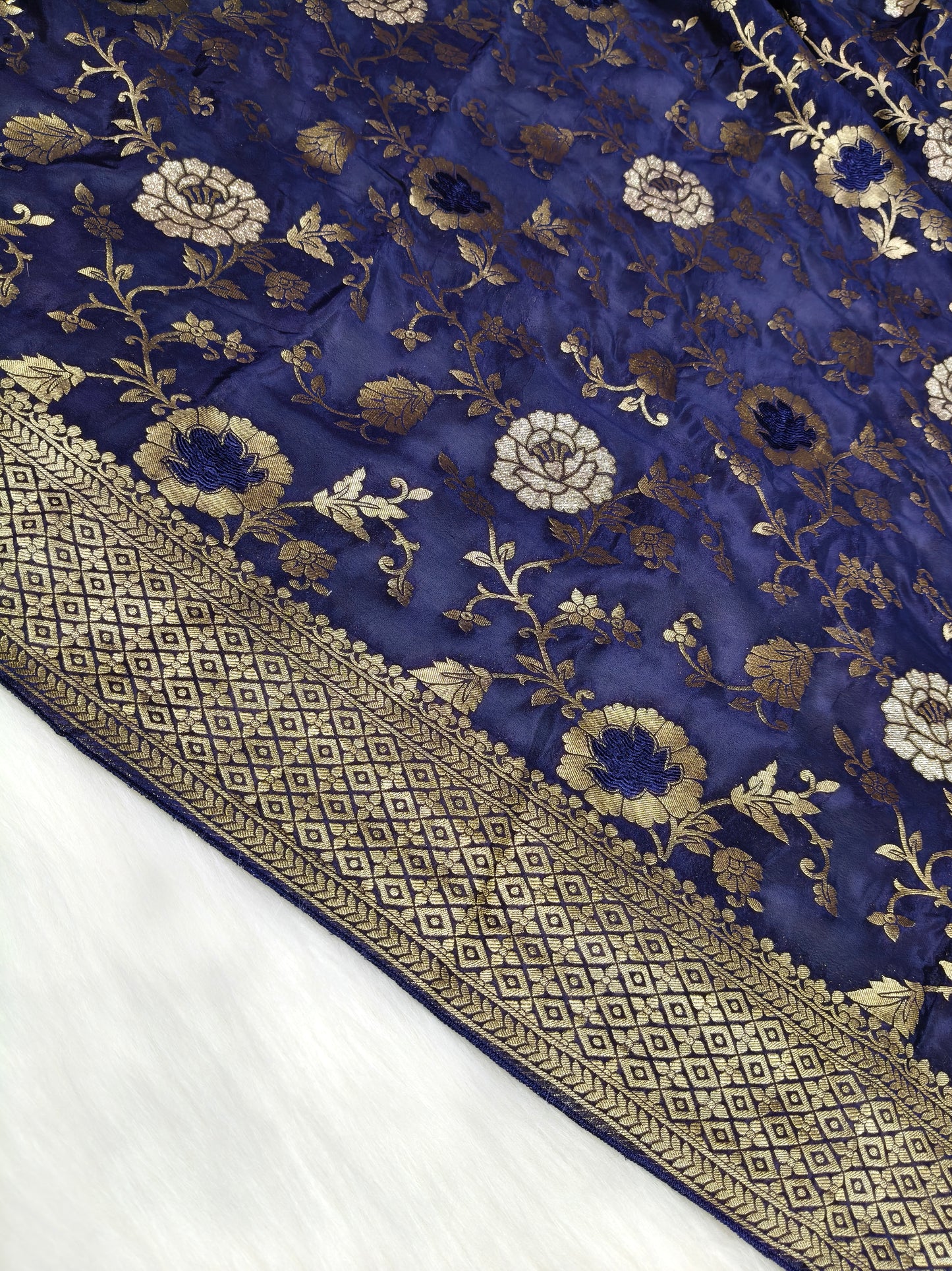 Crepe Banarasi Silk Saree Navy Blue Shade CBS020   50% Discount