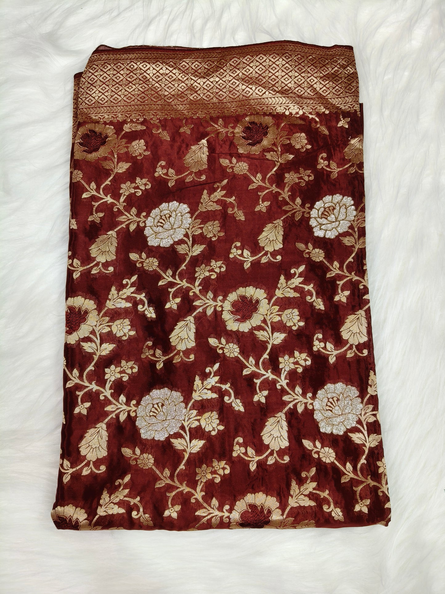 Crepe Banarasi Silk Saree Maroon Shade With Minakari CBS022   50% Discount