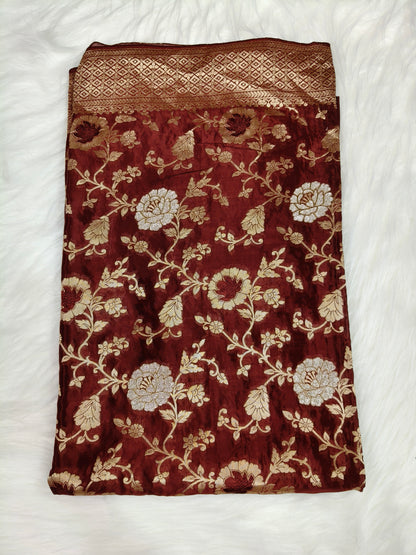 Crepe Banarasi Silk Saree Maroon Shade With Minakari CBS022   50% Discount
