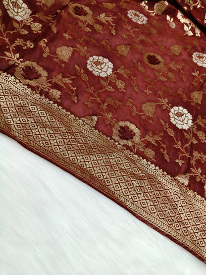 Crepe Banarasi Silk Saree Maroon Shade With Minakari CBS022   50% Discount
