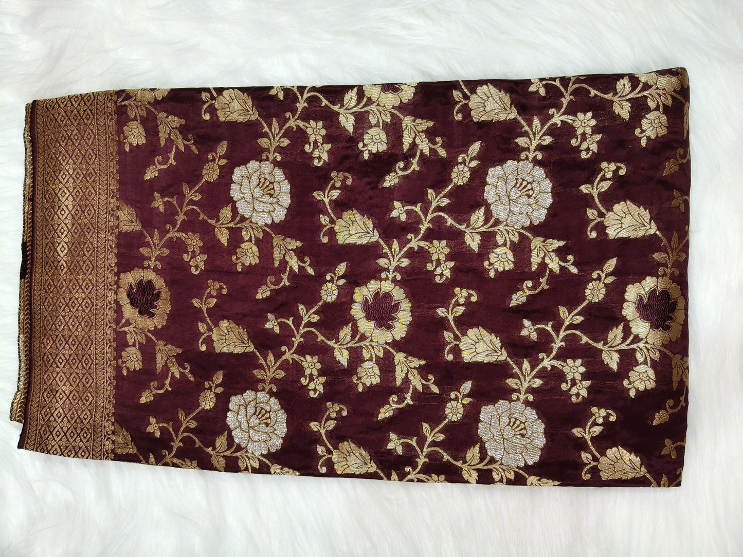 Crepe Banarasi Silk Saree Garnet Shade Floral Jaal Pattern CBS001   50% Discount