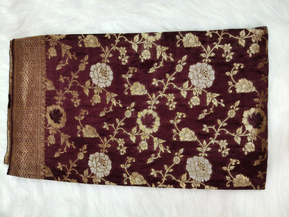 Crepe Banarasi Silk Saree Garnet Shade Floral Jaal Pattern CBS001   50% Discount