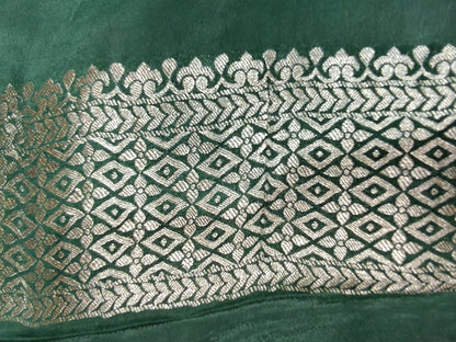 Crepe Banarasi Silk Saree Bottle Green Shade Floral Jaal Pattern CBS002   50% Discount