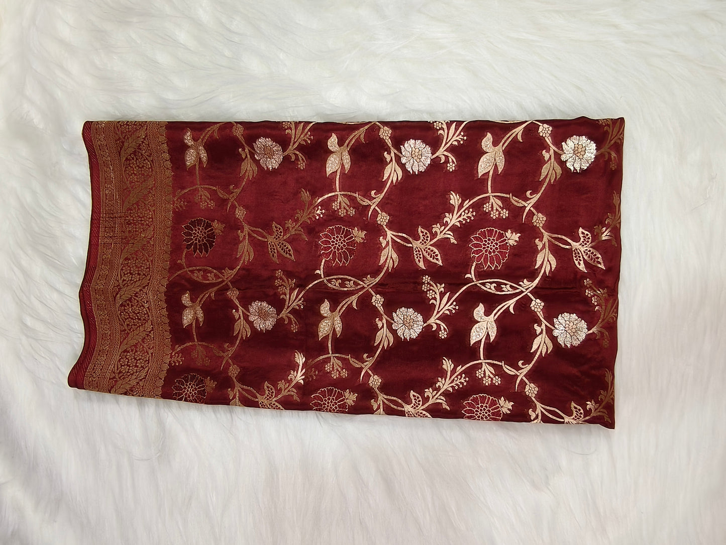 Crepe Banarasi Silk Saree Maroon Shade Floral Jaal Pattern CBS003   50% Discount
