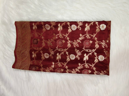 Crepe Banarasi Silk Saree Maroon Shade Floral Jaal Pattern CBS003   50% Discount