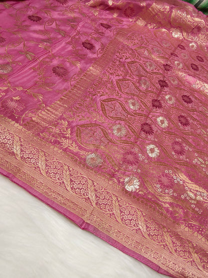 Crepe Banarasi Silk Saree Baby Pink Shade CBS004   50% Discount