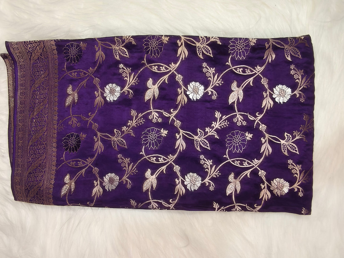 Crepe Banarasi Silk Saree Dark Purple Shade CBS005   50% Discount