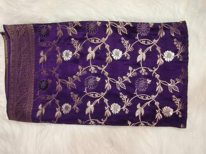 Crepe Banarasi Silk Saree Dark Purple Shade CBS005   50% Discount