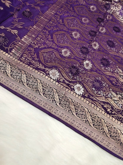 Crepe Banarasi Silk Saree Dark Purple Shade CBS005   50% Discount