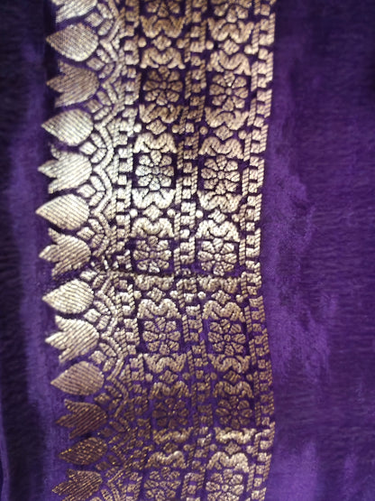 Crepe Banarasi Silk Saree Dark Purple Shade CBS005   50% Discount
