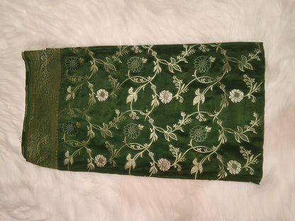 Crepe Banarasi Silk Saree Bottle Green Shade Floral Jaal Design CBS006   50% Discount