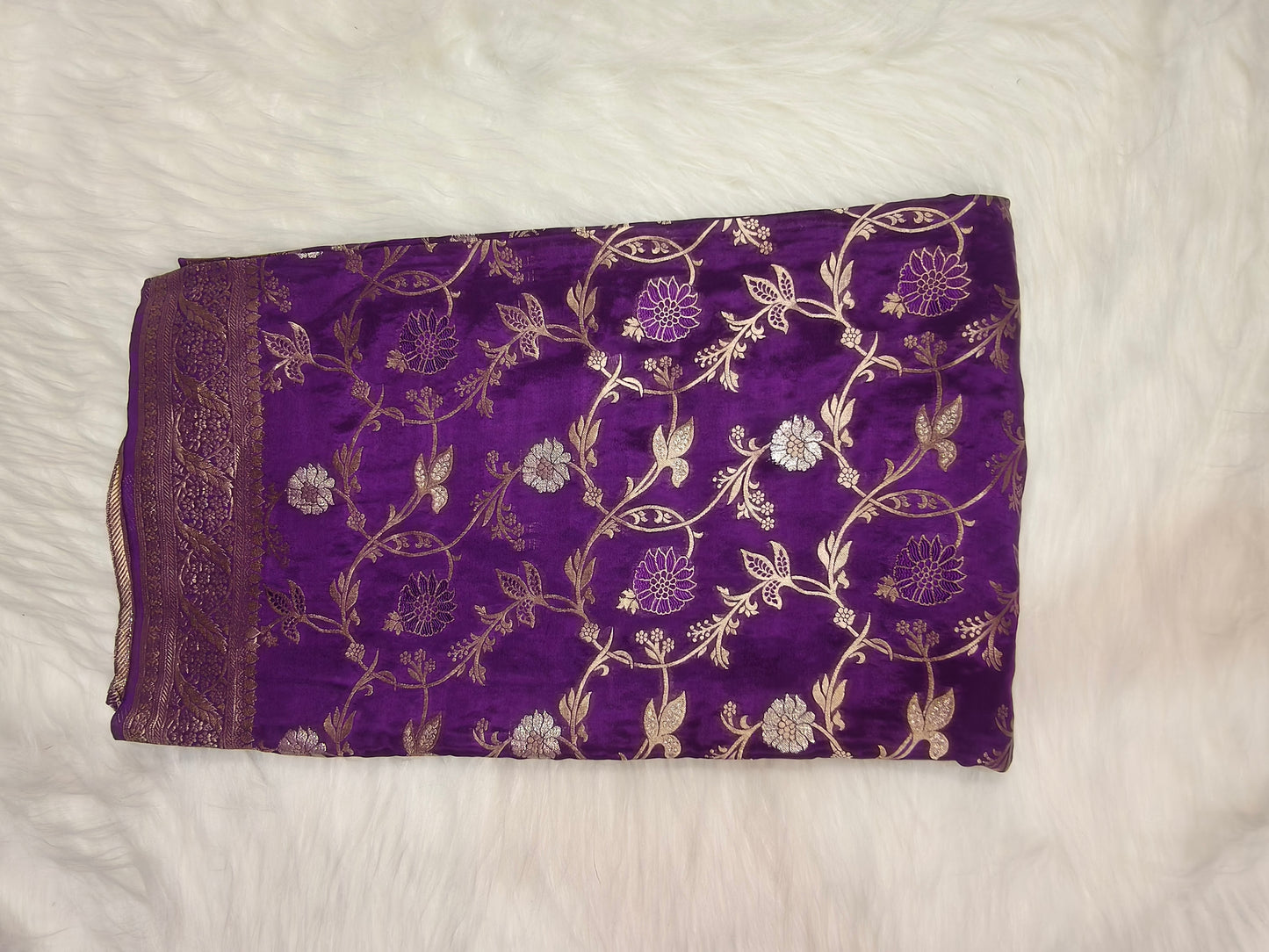 Crepe Banarasi Silk Saree Deep Purple Shade CBS007   50% Discount