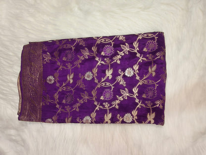 Crepe Banarasi Silk Saree Deep Purple Shade CBS007   50% Discount