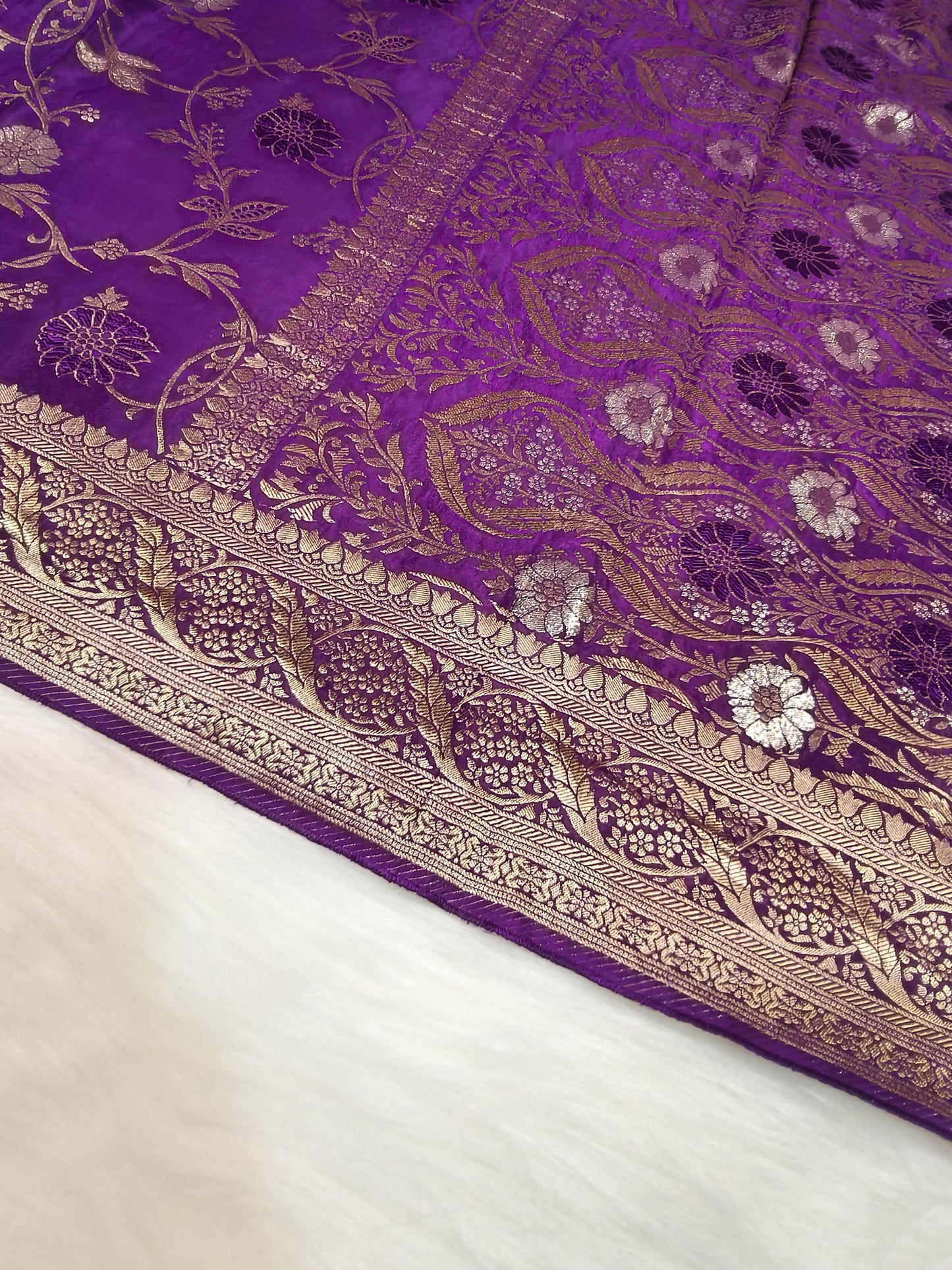 Crepe Banarasi Silk Saree Deep Purple Shade CBS007   50% Discount