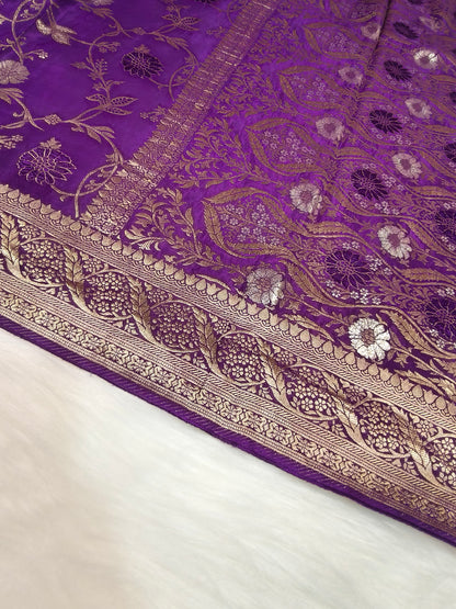 Crepe Banarasi Silk Saree Deep Purple Shade CBS007   50% Discount