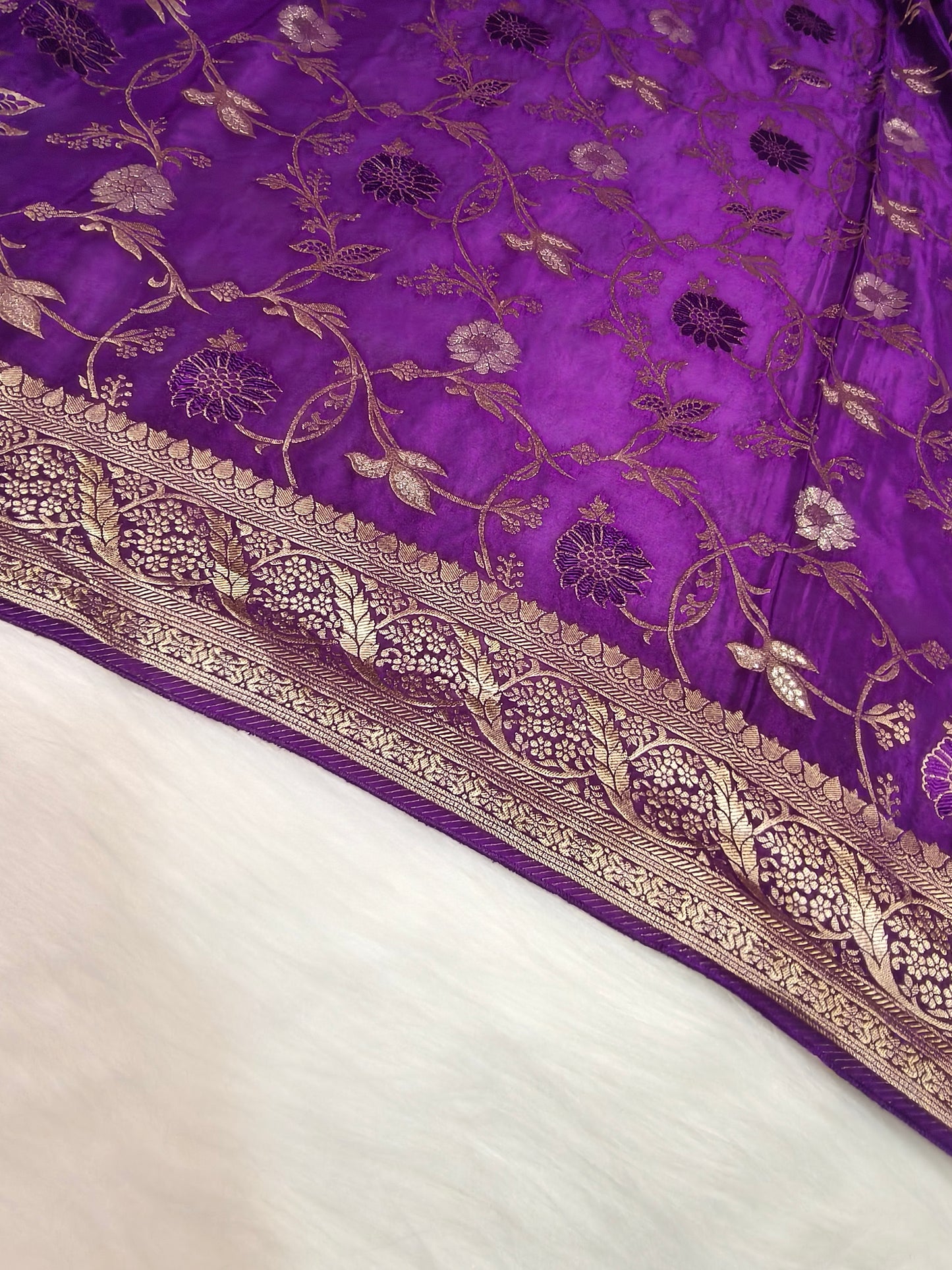 Crepe Banarasi Silk Saree Deep Purple Shade CBS007   50% Discount