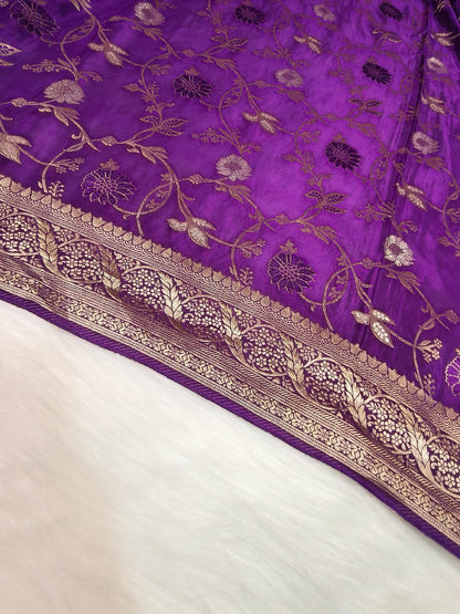Crepe Banarasi Silk Saree Deep Purple Shade CBS007   50% Discount