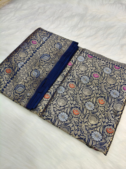 Banarasi Tanchhui Saree Navy Blue Shade With Multi Color Mina BTS009   50% Discount