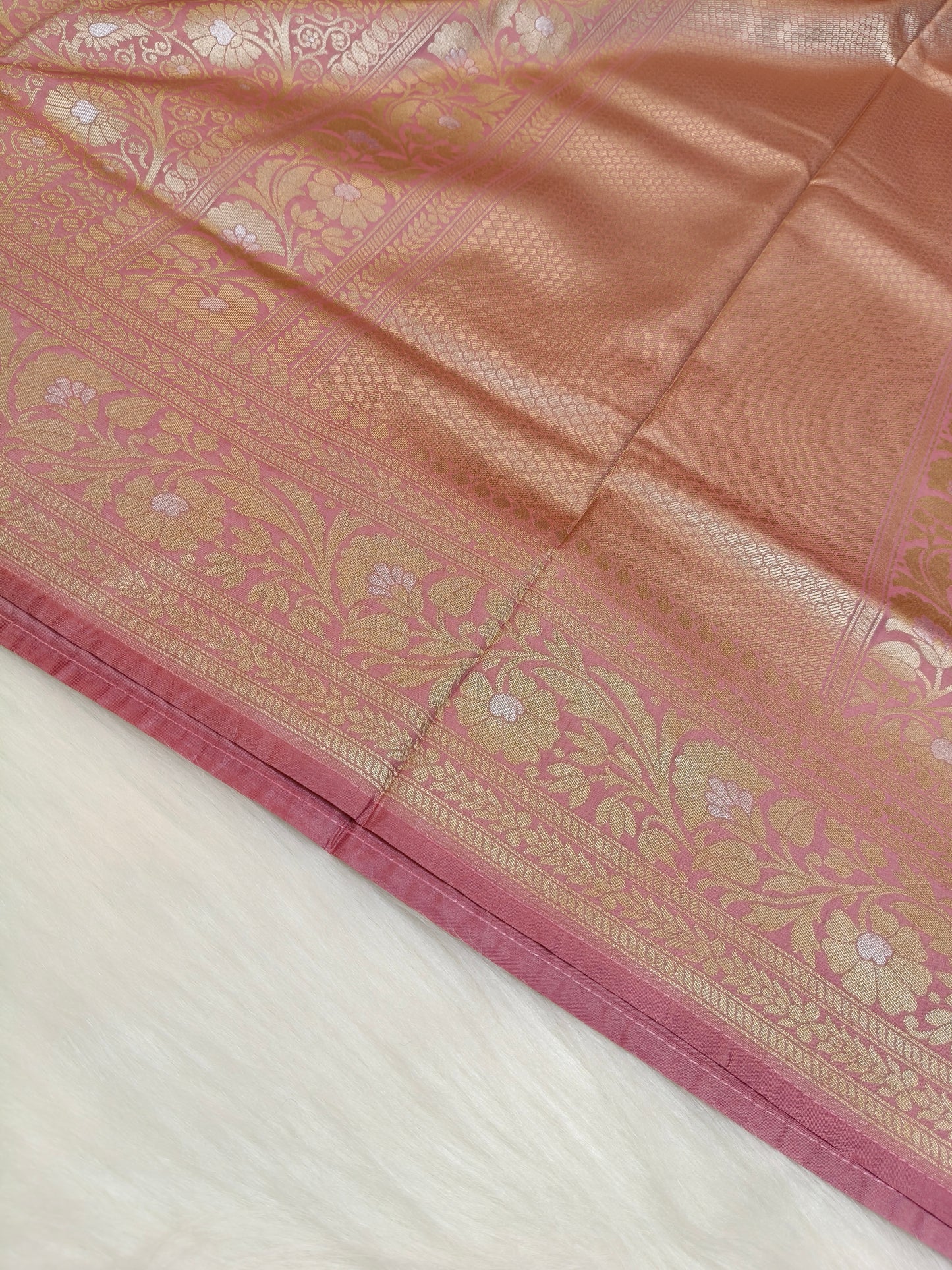 Banarasi Silk Brocade Saree Baby Pink Shade With Multi Color Mina BTS023   75% Discount