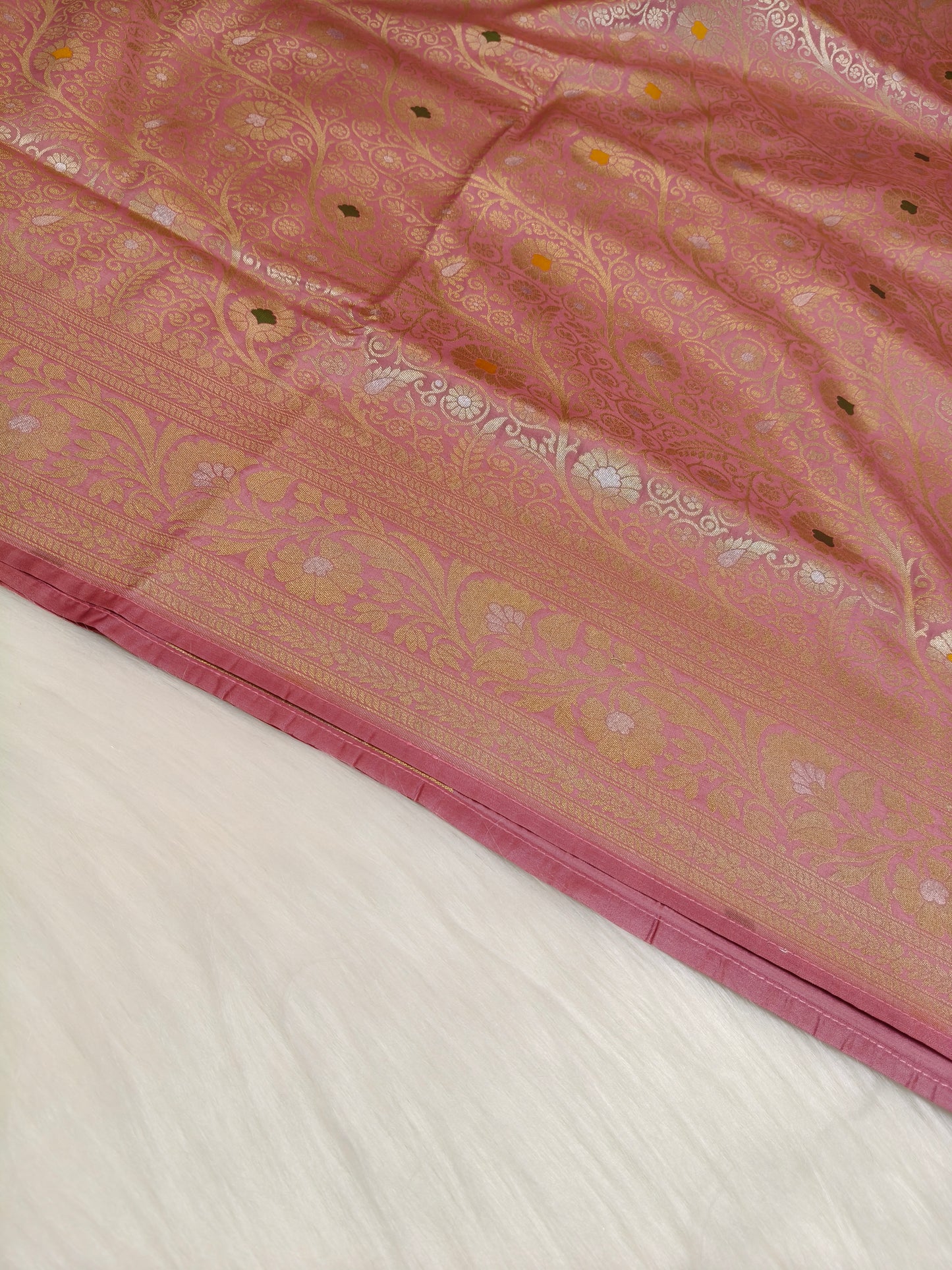 Banarasi Silk Brocade Saree Baby Pink Shade With Multi Color Mina BTS023   75% Discount