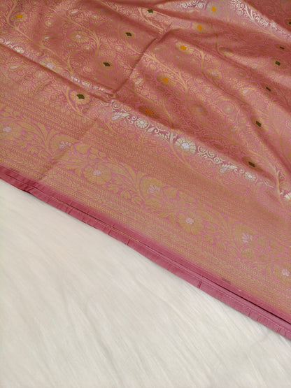 Banarasi Silk Brocade Saree Baby Pink Shade With Multi Color Mina BTS023   75% Discount