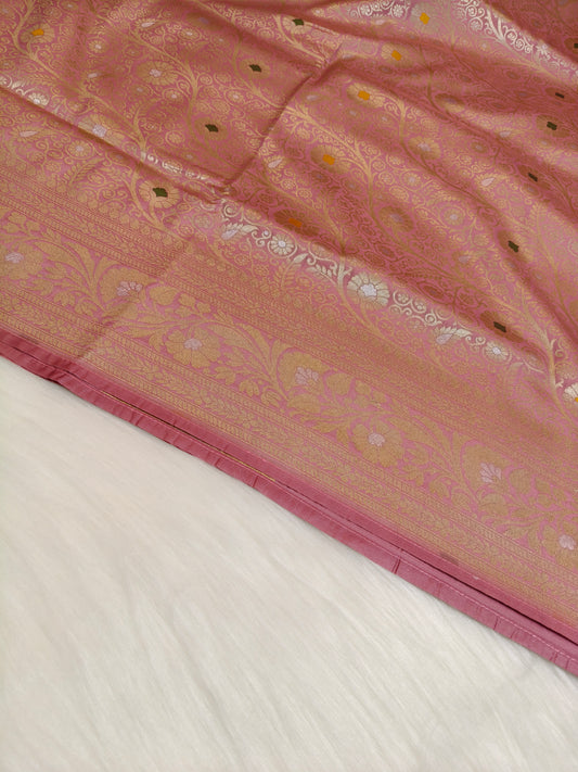 Banarasi Silk Brocade Saree Baby Pink Shade With Multi Color Mina BTS023   75% Discount