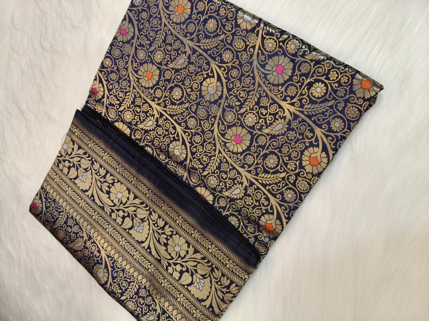 Banarasi Silk Brocade Saree Navy Blue Shade With Multi Color Mina BTS024  75% Discount