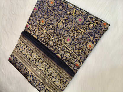 Banarasi Silk Brocade Saree Navy Blue Shade With Multi Color Mina BTS024  75% Discount