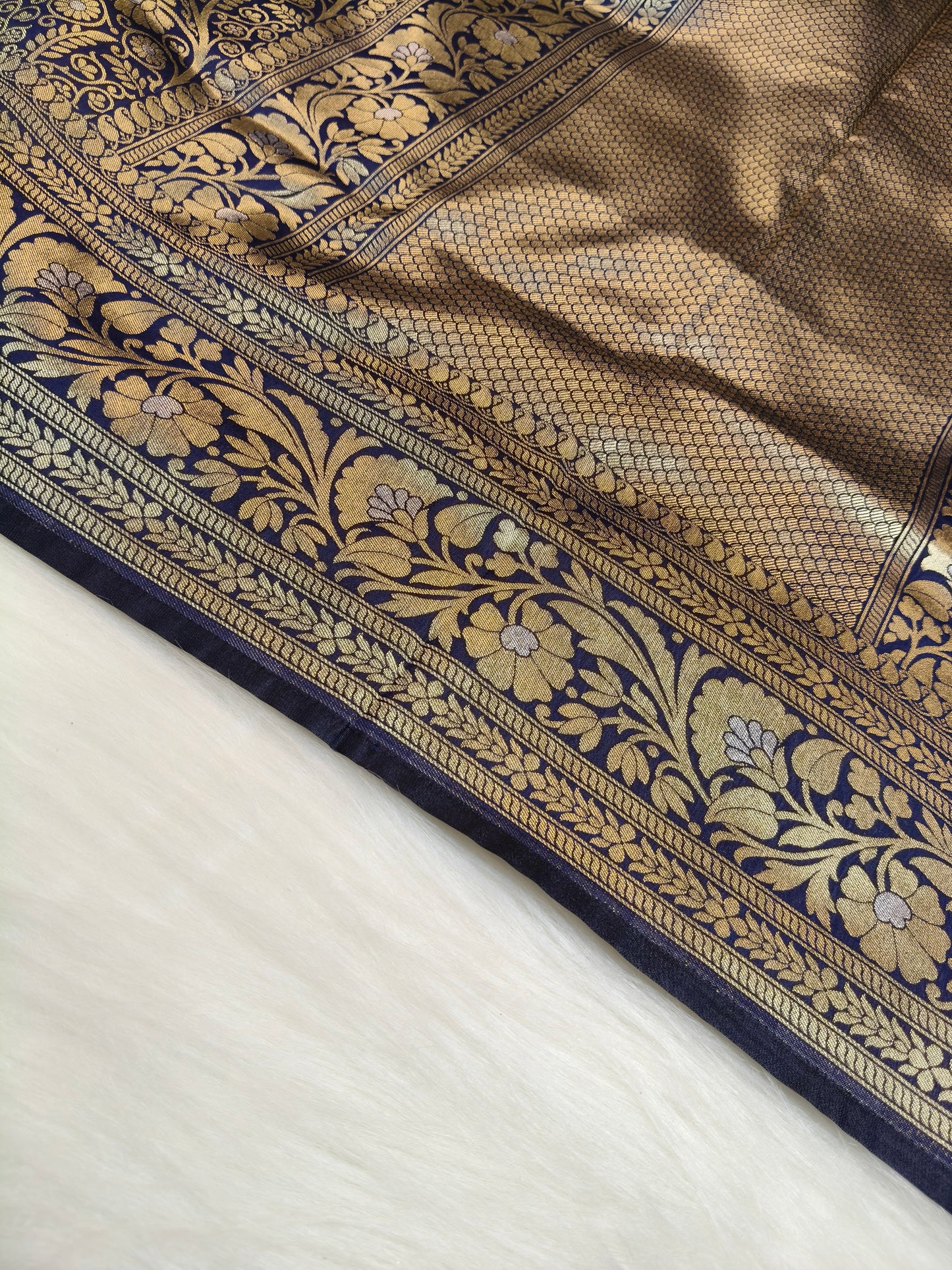 Banarasi Silk Brocade Saree Navy Blue Shade With Multi Color Mina BTS024  75% Discount